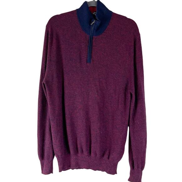 Zachary Prell Crawford Silk Wool Blend Sweater Mens XL Burgundy Red Knit 1/4 Zip - Picture 2 of 11